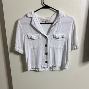 White Button-Up Cropped Shirt